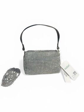 Caleesa Silver Rhinestone Mini Bag Sparkly Top Handle Evening Clutch Glam